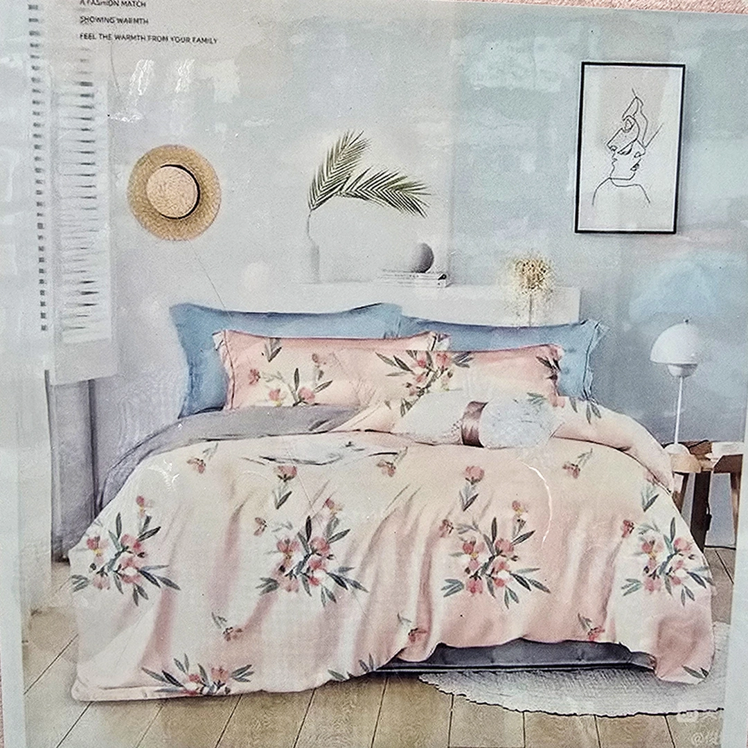 Peach Floral Double Double Bedsheet with 2Pcs Pillow Covers