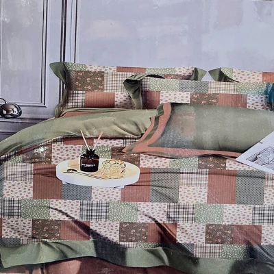 Rustic Patchwork Double Bedsheet with 2Pcs Pillow Covers