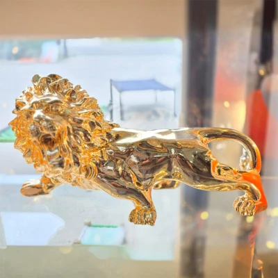 Golden Roaring Lion Figurine Statue